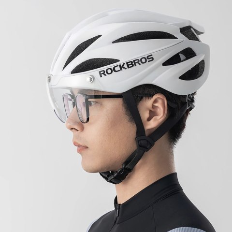 Kask rowerowy Rockbros z szybką, odpinane okulary z ochroną UV, unisex - brązowy