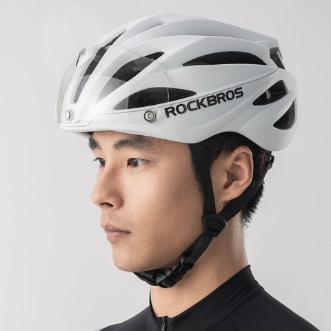 Kask rowerowy Rockbros z szybką, odpinane okulary z ochroną UV, unisex - brązowy