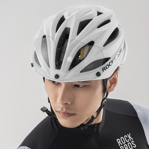 Kask rowerowy Rockbros z szybką, odpinane okulary z ochroną UV, unisex - brązowy