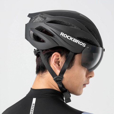 Kask rowerowy Rockbros z szybką, odpinane okulary z ochroną UV, unisex - czarno-brązowy