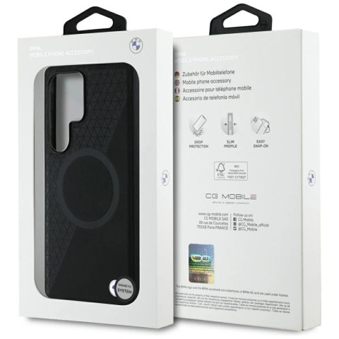 Etui BMW Leather Half Textured MagSafe na Samsung Galaxy S25 Ultra - czarne