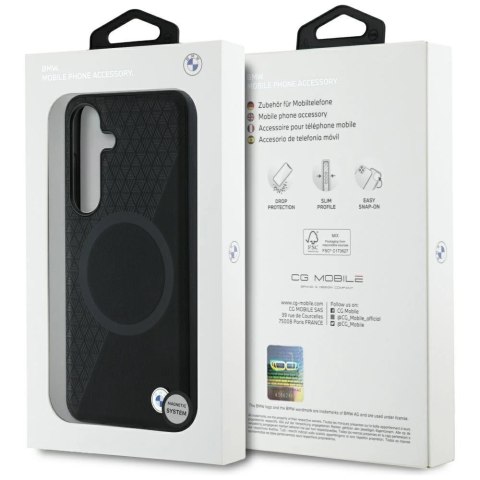 Etui BMW Leather Half Textured MagSafe na Samsung Galaxy S25 - czarne