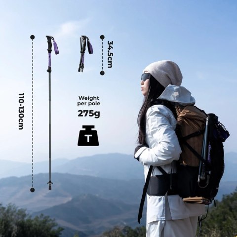 Kijek trekkingowy Qunature nordic walking aluminiowy 110 - 130 cm 1 szt. - fioletowy