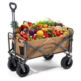 Wózek turystyczny Qunature składany, transportowy, ogrodowy, duże koła z blokadą - brązowy