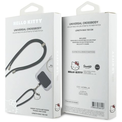 Uniwersalna smycz do telefonu Hello Kitty Patch & Kitty Head Charm - czarna