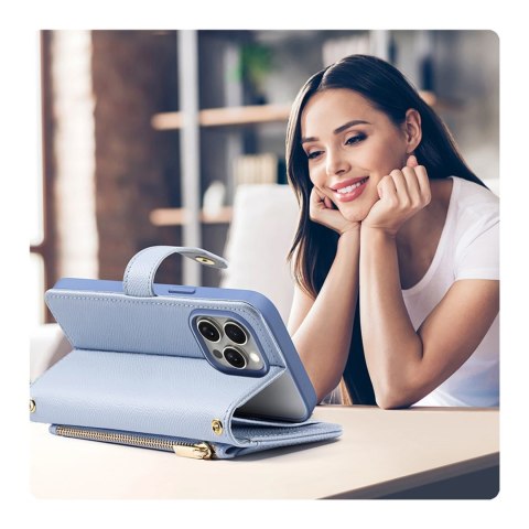 Etui skórzane Dux Ducis Lawa na iPhone 15 Pro Max - niebieskie