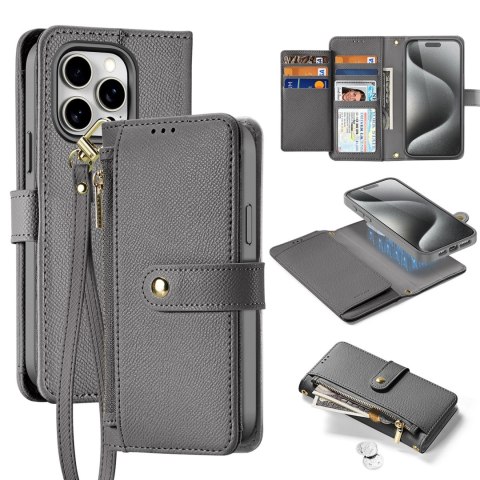 Etui skórzane Dux Ducis Lawa na iPhone 15 Pro Max - szare