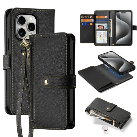 Etui skórzane Dux Ducis Lawa na iPhone 15 Pro - czarne