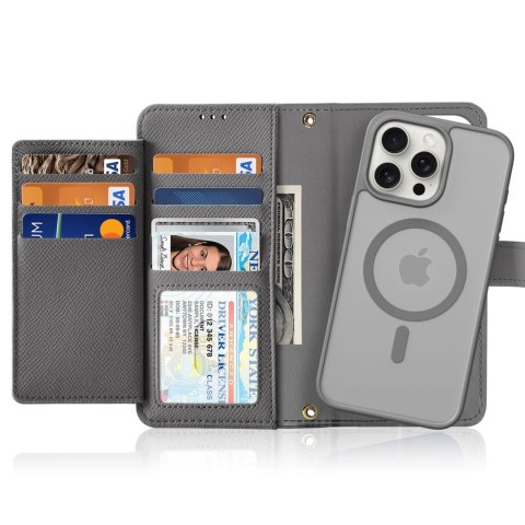Etui skórzane Dux Ducis Lawa na iPhone 15 Pro - szare