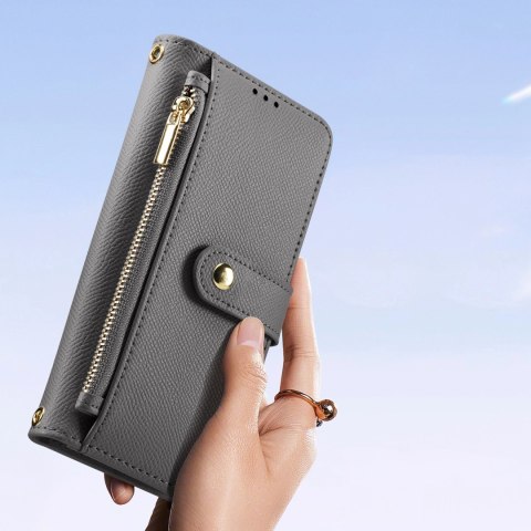 Etui skórzane Dux Ducis Lawa na iPhone 15 Pro - szare