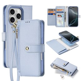 Etui skórzane Dux Ducis Lawa na iPhone 16 Pro Max z odłączanym portfelem magnetycznym - błękitne