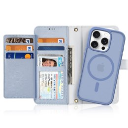 Etui skórzane Dux Ducis Lawa na iPhone 16 Pro Max z odłączanym portfelem magnetycznym - błękitne