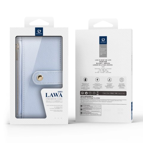 Etui skórzane Dux Ducis Lawa na iPhone 16 Pro Max z odłączanym portfelem magnetycznym - błękitne