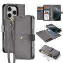 Etui skórzane Dux Ducis Lawa na iPhone 16 Pro Max z odłączanym portfelem magnetycznym - szare