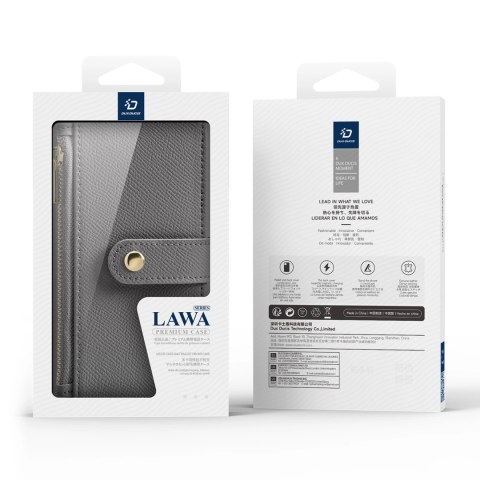 Etui skórzane Dux Ducis Lawa na iPhone 16 Pro Max z odłączanym portfelem magnetycznym - szare