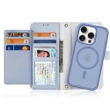 Etui skórzane Dux Ducis Lawa na iPhone 16 Pro z odłączanym portfelem magnetycznym - błękitne