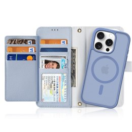 Etui skórzane Dux Ducis Lawa na iPhone 16 Pro z odłączanym portfelem magnetycznym - błękitne