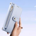 Etui skórzane Dux Ducis Lawa na iPhone 16 Pro z odłączanym portfelem magnetycznym - błękitne