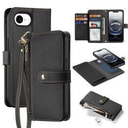 Etui skórzane Dux Ducis Lawa na iPhone 16e / 17e z odłączanym portfelem magnetycznym - czarne