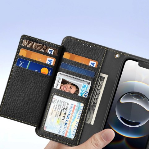 Etui skórzane Dux Ducis Lawa na iPhone 16e / 17e z odłączanym portfelem magnetycznym - czarne