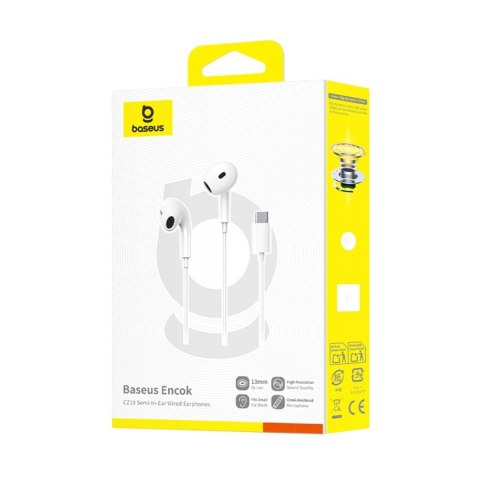 Słuchawki Baseus Encok CZ19 z USB-C przewodowe douszne - białe