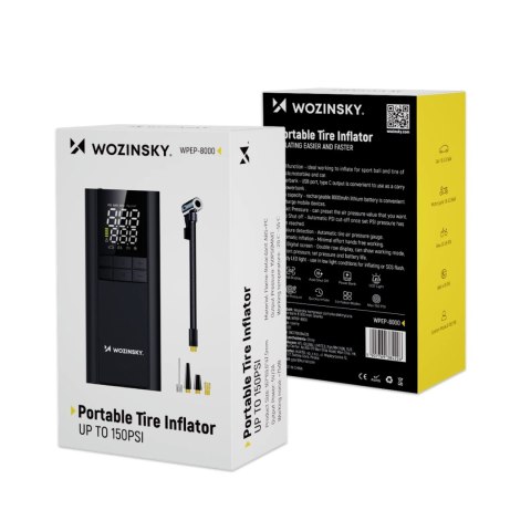 Kompresor Wozinsky WPEP-8000 pompka elektryczna powerbank 8000mAh latarka - czarny