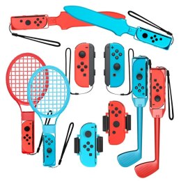 Pakiet akcesoriów rodzinnych 10 w 1 do gry Nintendo Switch Sports - zestaw czerwony i niebieski
