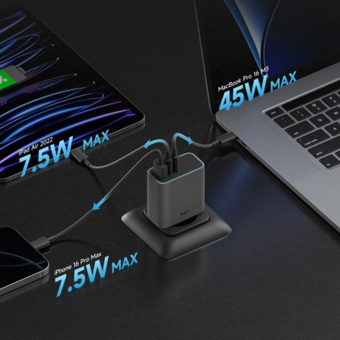 Ładowarka sieciowa Cuktech CUKAD653EUGR 65W GaN 2 x USB-C 1 x USB-A - szara