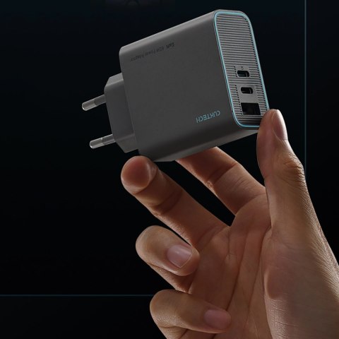 Ładowarka sieciowa Cuktech CUKAD653EUGR 65W GaN 2 x USB-C 1 x USB-A - szara