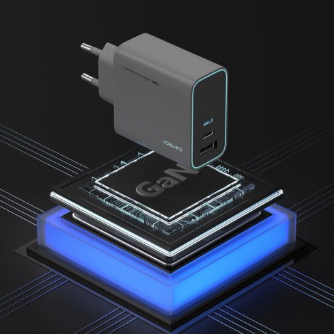 Ładowarka sieciowa Cuktech CUKAD653EUGR 65W GaN 2 x USB-C 1 x USB-A - szara