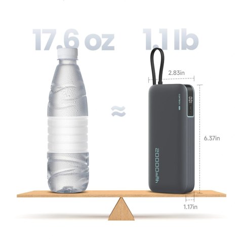 Powerbank Cuktech CUKP200NGLLG 55W 20000mAh z wbudowanym kablem USB-C - biały