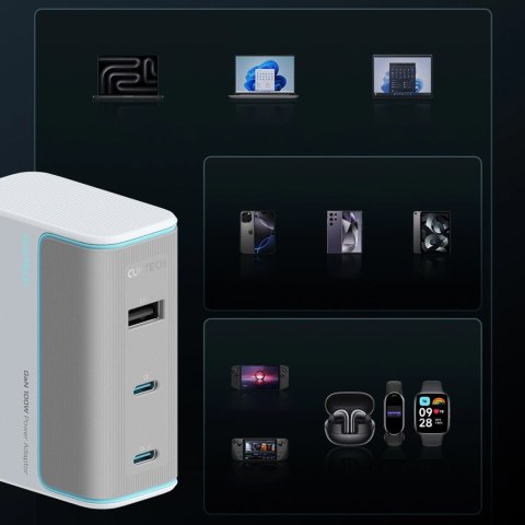 Ładowarka sieciowa Cuktech AD1003EU 100W GaN 2x USB-C + USB-A z kablem - biała