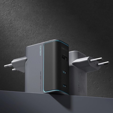 Ładowarka sieciowa Cuktech CUKAD1003EUG GaN 100W 2 x USB-C 1 x USB-A z kablem USB-C -szara