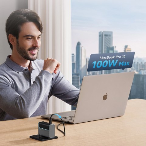 Ładowarka sieciowa Cuktech CUKAD1003EUG GaN 100W 2 x USB-C 1 x USB-A z kablem USB-C -szara