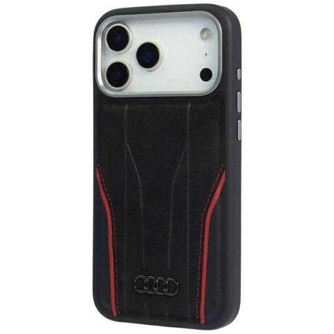 Etui Audi R8 Genuine Leather MagSafe do iPhone 17 Pro Max - czarno-czerwony