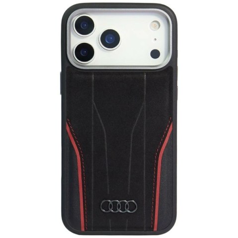 Etui Audi R8 Genuine Leather MagSafe do iPhone 17 Pro - czarno-czerwony