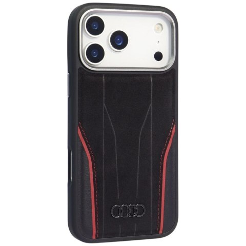Etui Audi R8 Genuine Leather MagSafe do iPhone 17 Pro - czarno-czerwony