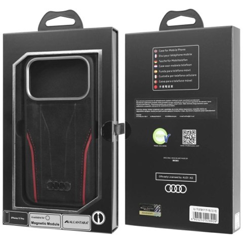 Etui Audi R8 Genuine Leather MagSafe do iPhone 17 Pro - czarno-czerwony