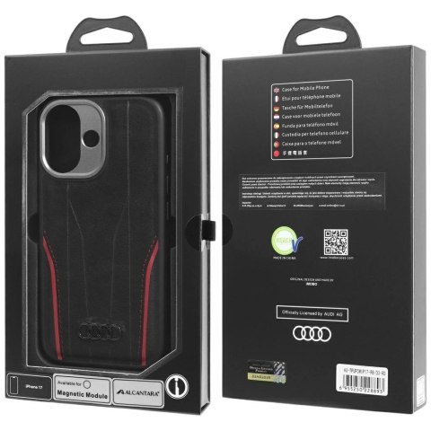 Etui Audi R8 Genuine Leather MagSafe do iPhone 17 - czarno-czerwony