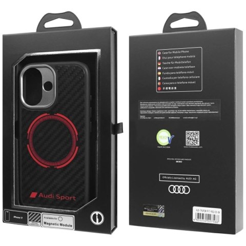Etui Audi RSQ Carbon Fiber Sport Red Circle MagSafe do iPhone 17 - czarne