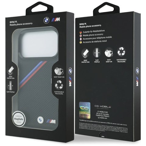 Etui BMW M Tricolor Metal Logo MagSafe do iPhone 17 Pro - czarne