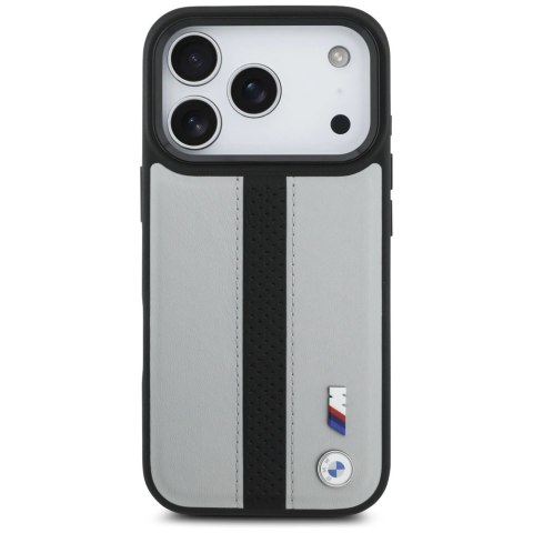 Etui BMW M Perforated Stripe Logo MagSafe na iPhone 17 Pro - szare