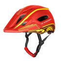 Kask rowerowy fullface dziecięcy Wozinsky z tylną lampką USB 52-56 cm - czerwono-żółty