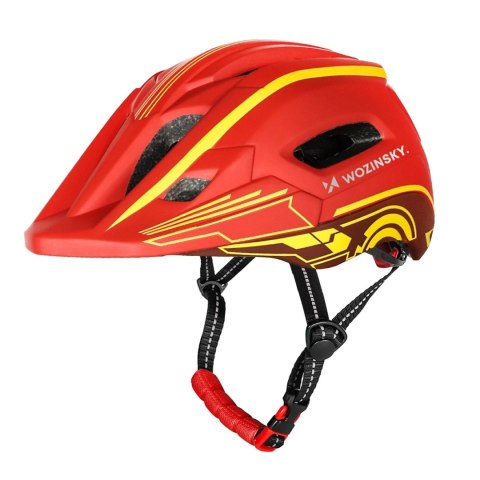 Kask rowerowy fullface dziecięcy Wozinsky z tylną lampką USB 52-56 cm - czerwono-żółty