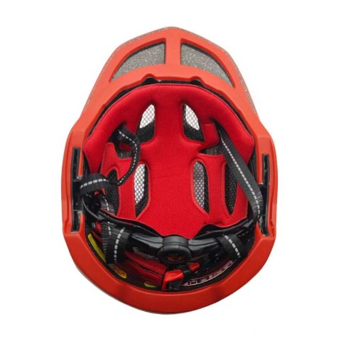 Kask rowerowy fullface dziecięcy Wozinsky z tylną lampką USB 52-56 cm - czerwono-żółty