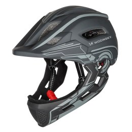 Kask rowerowy fullface dziecięcy Wozinsky z tylną lampką USB 52-56 cm - szary