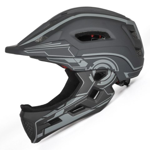 Kask rowerowy fullface dziecięcy Wozinsky z tylną lampką USB 52-56 cm - szary