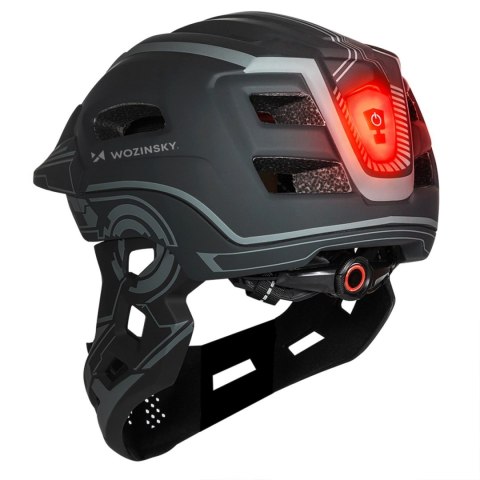 Kask rowerowy fullface dziecięcy Wozinsky z tylną lampką USB 52-56 cm - szary