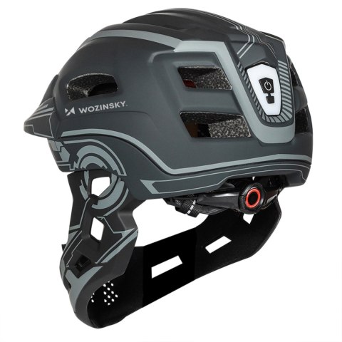 Kask rowerowy fullface dziecięcy Wozinsky z tylną lampką USB 52-56 cm - szary