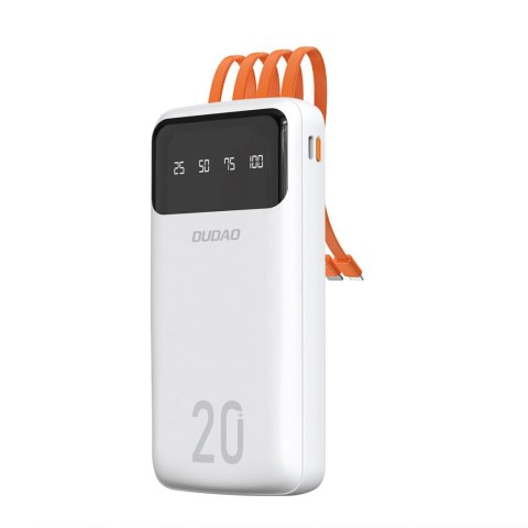 Dudao pojemny powerbank z 4 wbudowanymi kablami 20000mAh USB Typ C + micro USB + Lightning + USB-A (wejście) - biały (Dudao K6Pr
